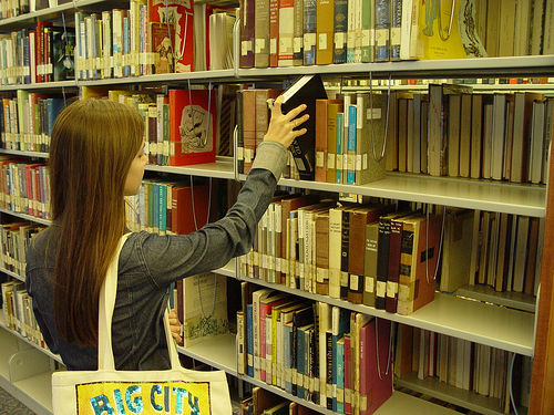 San Diego City College Learning Resources Center -- retrieve a book -- featuring kali