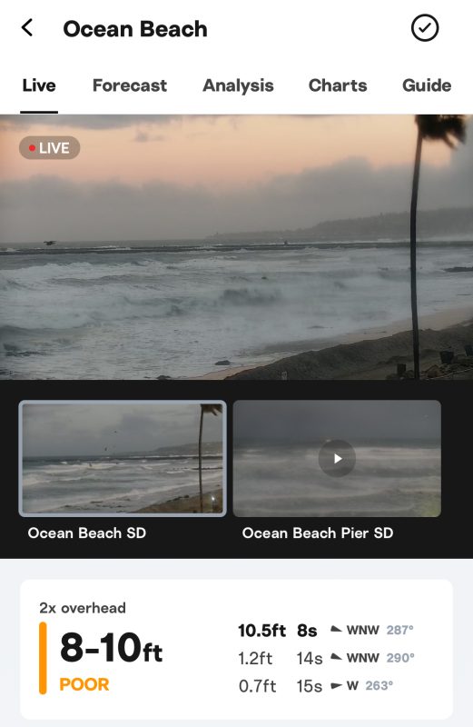 Ocean Beach Surfline Screenshot - 9-10ft and poor