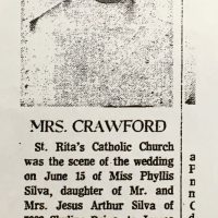 MRS. CRAWFORD St. Rita's Catholic Church was the scene of the wedding on June 15 of Miss Phyllis Silva, daughter of Mr. and Mrs. Jesus Arthur Silva of 7002 Skyline Drive, to James Joseph Crawford. The bridegroom is the son of Mr. and Mrs. Joseph James Crawford of 4801 Mt. Gaywas Drive. After a wedding trip to the Grand Canyon and Las Vegas, the couple will live in San Diego. She is a graduate of Morris High School and he was graduated from Crawford High. She has completed two years at San Diego State and he has completed more than three years at State. He will enter the Army in the immediate future.