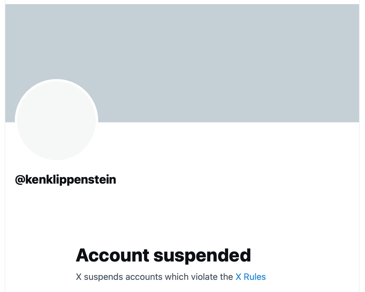 @kenklippenstein; Account suspended; X suspends accounts which violate the X Rules