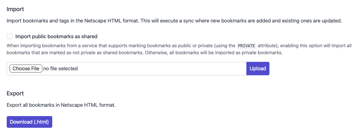 Netscape Bookmarks File Import and Export from Linkding